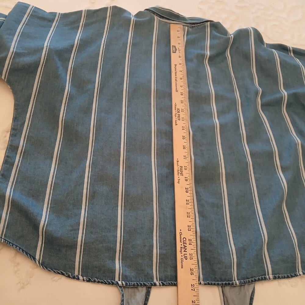 Jennifer Lopez Denim Striped Shirt XXL Chambray LS Buttons Top Tie Bottom - Picture 3 of 10